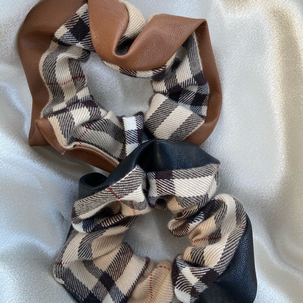 Plaid and Leather Scrunchies